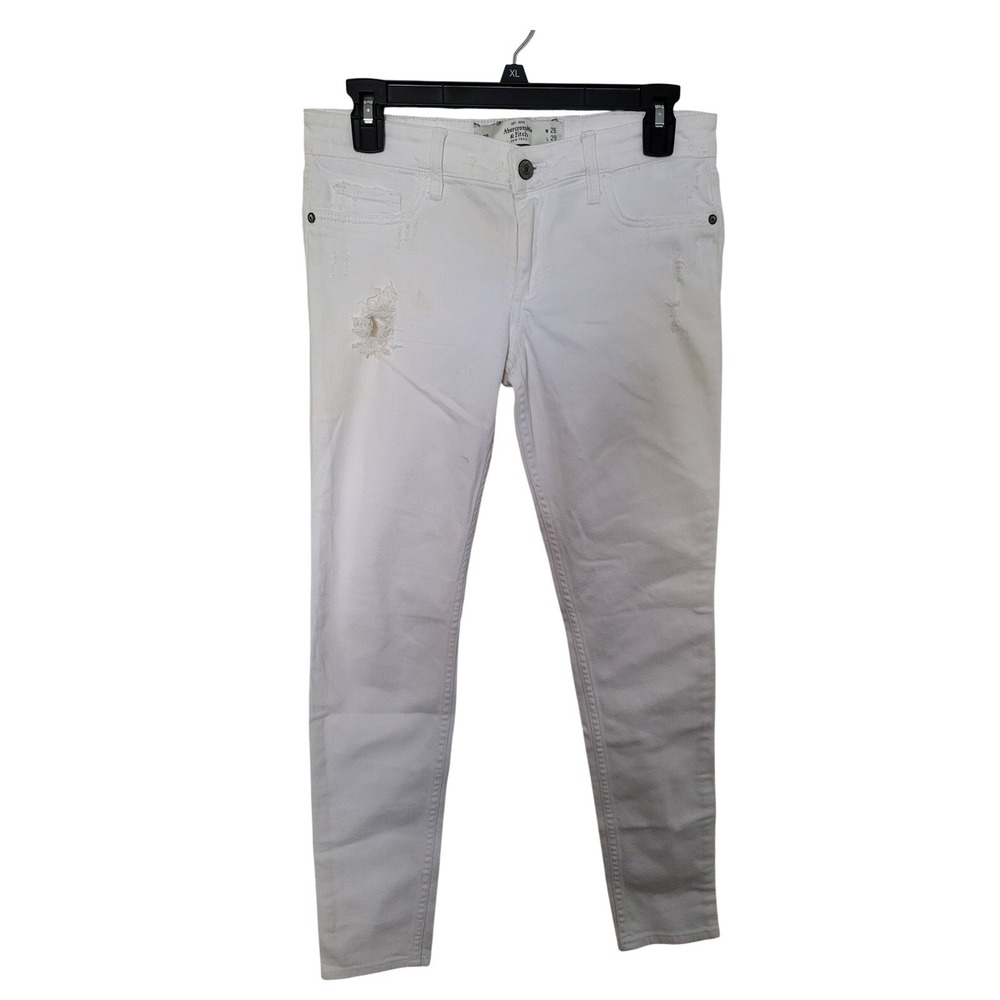 Abercrombie & Fitch Skinny Jeans Women 26 White Distressed Low Rise Denim 2R